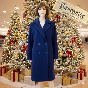Vintage FORECASTER OF BOSTON Women's Royal Blue Wool Swing Coat 80s USA 13/14